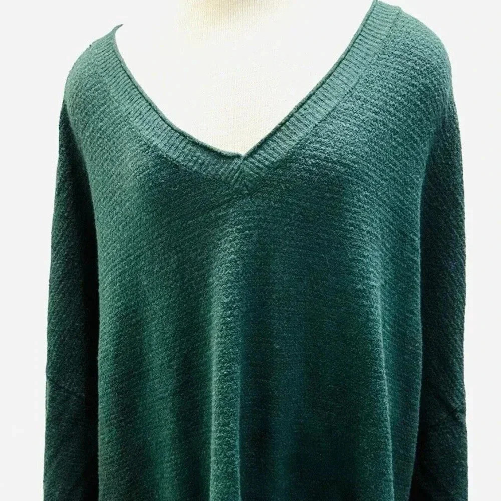 NWT SONOMA Women Long Sleeve Pullover V-Neck Green Knit Cotton Sweater Size 4X